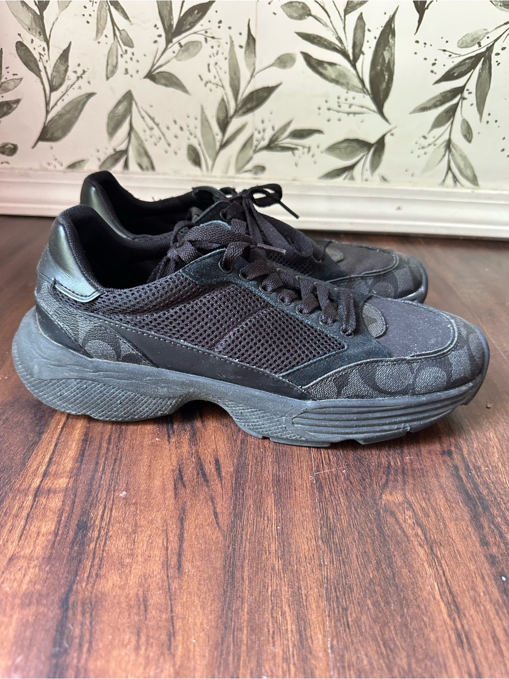 Coach Black Monogram Mesh & Leather Sneakers